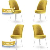 Canisa Concept Dexa Serisi Üst Kalite Mutfak Sandalyesi Metal Beyaz Iskeletli 4 Adet Sandalye - Hardal