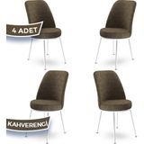 Canisa Concept Dexa Serisi Üst Kalite Mutfak Sandalyesi Metal Beyaz Iskeletli 4 Adet Sandalye - Kahverengi