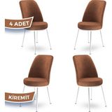 Canisa Concept Dexa Serisi Üst Kalite Mutfak Sandalyesi Metal Beyaz Iskeletli 4 Adet Sandalye - Kiremit