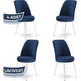 Canisa Concept Dexa Serisi Üst Kalite Mutfak Sandalyesi Metal Beyaz Iskeletli 4 Adet Sandalye - Lacivert
