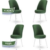 Canisa Concept Dexa Serisi Üst Kalite Mutfak Sandalyesi Metal Beyaz Iskeletli 4 Adet Sandalye - Yeşil