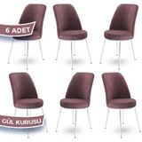 Canisa Concept Dexa Serisi Üst Kalite Mutfak Sandalyesi Metal Beyaz Iskeletli 6 Adet Sandalye - Gülkurusu