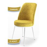 Canisa Concept Dexa Serisi Üst Kalite Mutfak Sandalyesi Metal Beyaz Iskeletli 6 Adet Sandalye - Hardal