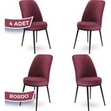 Canisa Concept Dexa Serisi Üst Kalite Mutfak Sandalyesi Metal Siyah Iskeletli 4 Adet Sandalye - Bordo