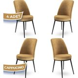 Canisa Concept Dexa Serisi Üst Kalite Mutfak Sandalyesi Metal Siyah Iskeletli 4 Adet Sandalye - Cappucino