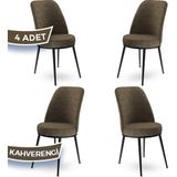 Canisa Concept Dexa Serisi Üst Kalite Mutfak Sandalyesi Metal Siyah Iskeletli 4 Adet Sandalye - Kahverengi