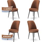 Canisa Concept Dexa Serisi Üst Kalite Mutfak Sandalyesi Metal Siyah Iskeletli 4 Adet Sandalye - Kiremit