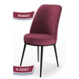 Canisa Concept Dexa Serisi Üst Kalite Mutfak Sandalyesi Metal Siyah Iskeletli 6 Adet Sandalye - Bordo