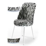 Canisa Concept Dexa Serisi, Üst Kalite Mutfak Sandalyesi,4 Adet Zebra Desen Sandalye, Metal Beyaz Iskeletli