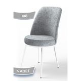 Canisa Concept Dexa Serisi Yemek Odası Sandalyesi, Metal Beyaz İskeletli, 4 Adet, Gri