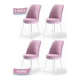 Canisa Concept Dexa Serisi Yemek Odası Sandalyesi, Metal Beyaz Iskeletli, 4 Adet, Pembe