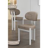 Canisa Concept Dore Serisi 4 Adet Cappucino Babyface Kumaş Beyaz Metal İskeletli Mutfak Sandalyesi