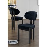 Canisa Concept Dore Serisi 6 Adet Antrasit Babyface Kumaş Siyah Metal İskeletli Mutfak Sandalyesi
