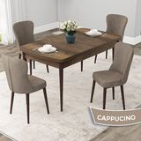 Canisa Concept Due Serisi 80x132 cm Açılabilir Barok Ahşap Desen 4 Sandalye Cappuccino Mutfak Masası Takımı