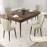 Canisa Concept Due Serisi 80x132 cm Açılabilir Barok Ahşap Desen 4 Sandalye Krem Mutfak Masası Takımı