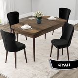 Canisa Concept Due Serisi 80x132 cm Açılabilir Barok Ahşap Desen 4 Sandalye Siyah Mutfak Masası Takımı