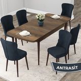 Canisa Concept Due Serisi 80x132 cm Açılabilir Barok Ahşap Desen 6 Sandalye Antrasit Mutfak Masası Takımı