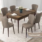 Canisa Concept Due Serisi 80x132 cm Açılabilir Barok Ahşap Desen 6 Sandalye Cappuccino Mutfak Masası Takımı