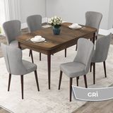 Canisa Concept Due Serisi 80x132 cm Açılabilir Barok Ahşap Desen 6 Sandalye Gri Mutfak Masası Takımı