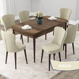 Canisa Concept Due Serisi 80x132 cm Açılabilir Barok Ahşap Desen 6 Sandalye Krem Mutfak Masası Takımı