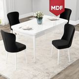 Canisa Concept Due Serisi 80x132 cm Açılabilir Beyaz 4 Sandalye Siyah Mutfak Masası Takımı