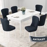 Canisa Concept Due Serisi 80x132 cm Açılabilir Beyaz 6 Sandalye Antrasit Mutfak Masası Takımı