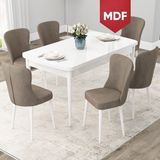 Canisa Concept Due Serisi 80x132 cm Açılabilir Beyaz 6 Sandalye Cappuccino Mutfak Masası Takımı