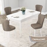 Canisa Concept Due Serisi 80x132 cm Açılabilir Beyaz Masa 4 Sandalye Cappuccino Mutfak Masası Takımı