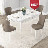 Canisa Concept Due Serisi 80x132 cm Açılabilir Beyaz Mermer Desen 4 Sandalye Cappuccino Mutfak Masası Takımı