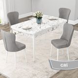 Canisa Concept Due Serisi 80x132 cm Açılabilir Beyaz Mermer Desen 4 Sandalye Gri Mutfak Masası Takımı