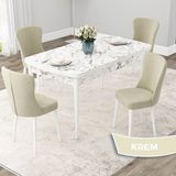Canisa Concept Due Serisi 80x132 cm Açılabilir Beyaz Mermer Desen 4 Sandalye Krem Mutfak Masası Takımı