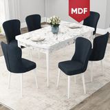 Canisa Concept Due Serisi 80x132 cm Açılabilir Beyaz Mermer Desen 6 Sandalye Antrasit Mutfak Masası Takımı