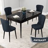 Canisa Concept Due Serisi 80x132 cm Açılabilir Siyah Mermer Desen 4 Sandalye Antrasit Mutfak Masası Takımı