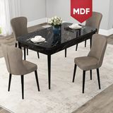 Canisa Concept Due Serisi 80x132 cm Açılabilir Siyah Mermer Desen 4 Sandalye Cappuccino Mutfak Masası Takımı