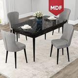 Canisa Concept Due Serisi 80x132 cm Açılabilir Siyah Mermer Desen 4 Sandalye Gri Mutfak Masası Takımı