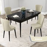 Canisa Concept Due Serisi 80x132 cm Açılabilir Siyah Mermer Desen 4 Sandalye Krem Mutfak Masası Takımı