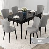 Canisa Concept Due Serisi 80x132 cm Açılabilir Siyah Mermer Desen 6 Sandalye Gri Mutfak Masası Takımı