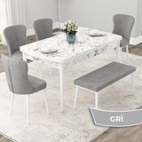 Canisa Concept Due Serisi MDF 80X132 Açılabilir Beyaz Mermer Desen Mutfak Masası Takımı 4 Sandalye ve 1 Bench - Gri