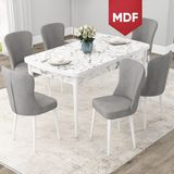Canisa Concept Due Serisi MDF 80X132 Açılabilir Beyaz Mermer Desen Mutfak Masası Takımı ve 6 Sandalye - Gri