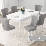 Canisa Concept Due Serisi MDF 80X132 Açılabilir Beyaz Mutfak Masası Takımı ve 6 Sandalye - Gri