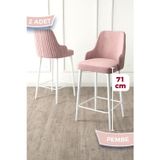 Canisa Concept Enox Serisi, 2 Adet Pembe Sandalye Yemek Odası Bar Sandalyesi, Babyface Kumaş, Beyaz Metal Ayak,