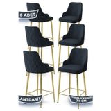 Canisa Concept Enox Serisi 6 Adet Mutfak Bar Sandalyesi Babyface Kumaş Gold Kaplama Metal Ayak - Antrasit