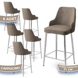 Canisa Concept Enox Serisi 6 Adet Mutfak Bar Sandalyesi Babyface Kumaş Krom Kaplama Metal Ayak - Cappuccino