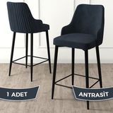 Canisa Concept Enox Serisi Mutfak Bar Sandalyesi Babyface Kumaş Siyah Metal Ayak - Antrasit - Ayaklar Siyah