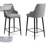 Canisa Concept Enox Serisi, Yemek Odası Bar Sandalyesi, Babyface Kumaş, Siyah Metal Ayak , 2 Adet Sandalye - Gri - Ayaklar Siyah