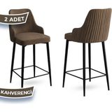 Canisa Concept Enox Serisi, Yemek Odası Bar Sandalyesi, Babyface Kumaş, Siyah Metal Ayak , 2 Adet Sandalye - Kahverengi - Ayaklar Siyah