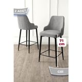 Canisa Concept Enox Serisi,2 Adet Gri Sandalye Yemek Odası Bar Sandalyesi, Babyface Kumaş, Siyah Metal Ayak ,