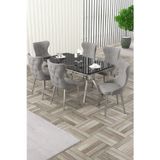 Canisa Concept Esla Serisi 90X160 Lak Panel Sonata Krom Kaplama Ayaklı Masa Takımı Ve 6 Gri Sandalye