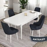 Canisa Concept Eta Serisi 80 x 132 cm Açılabilir Mdf Mutfak Masa Takımı Beyaz Masa 4 Sandalye - Antrasit