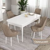 Canisa Concept Eta Serisi 80 x 132 cm Açılabilir Mdf Mutfak Masa Takımı Beyaz Masa 4 Sandalye - Cappuccino